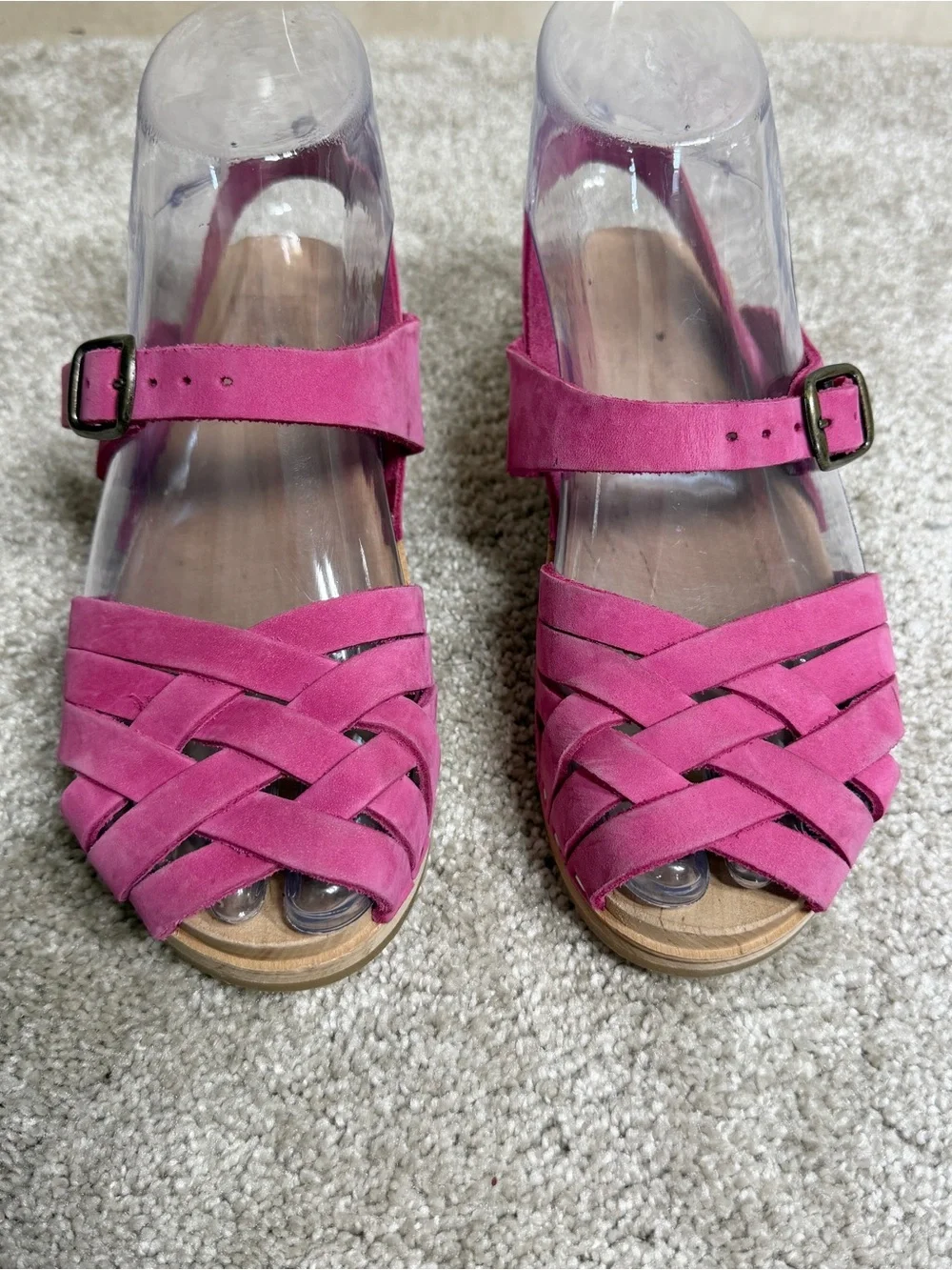 Unbranded Girls Cape Pink Woven Leather Woden Sole Clogs Sandals 33/US 2